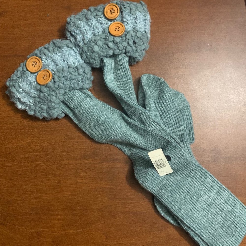 Simply Noelle Women's Blue Seaglass Knubby Stripe Boot Knit Socks with Buttons